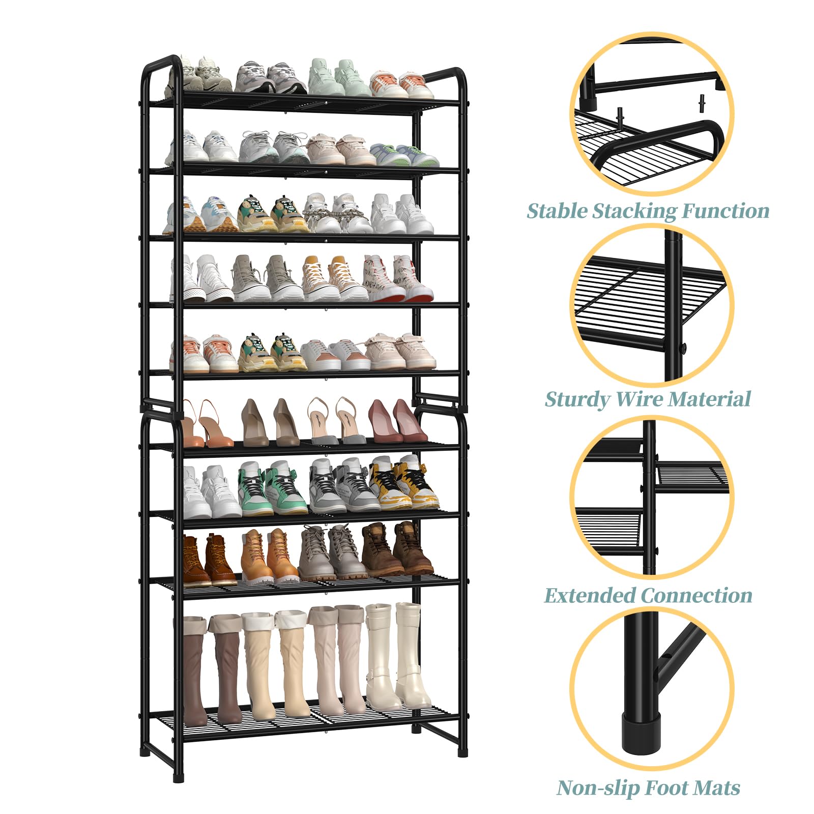 5-Tier Stackable & Adjustable Shoe Rack Organizer