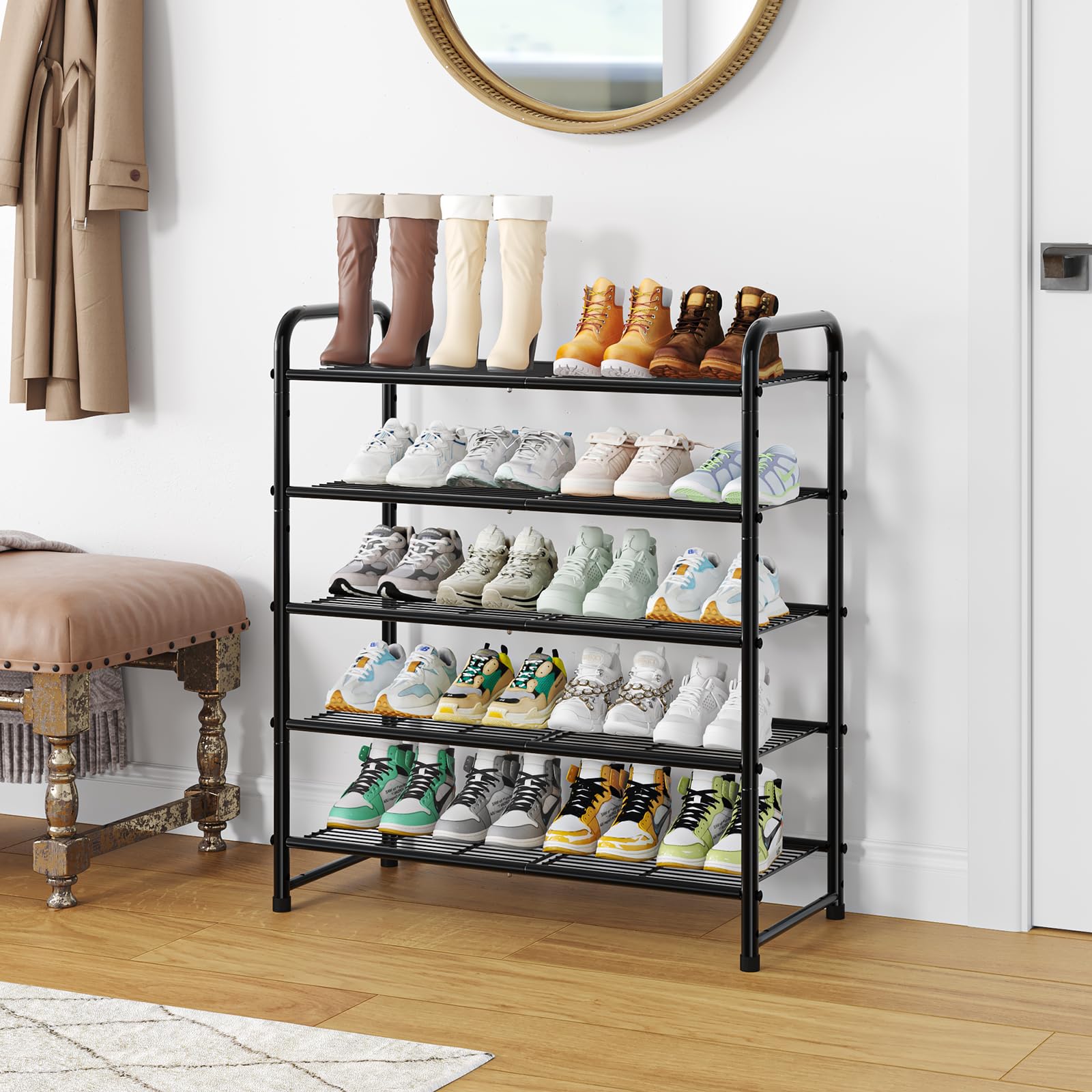 5-Tier Stackable & Adjustable Shoe Rack Organizer