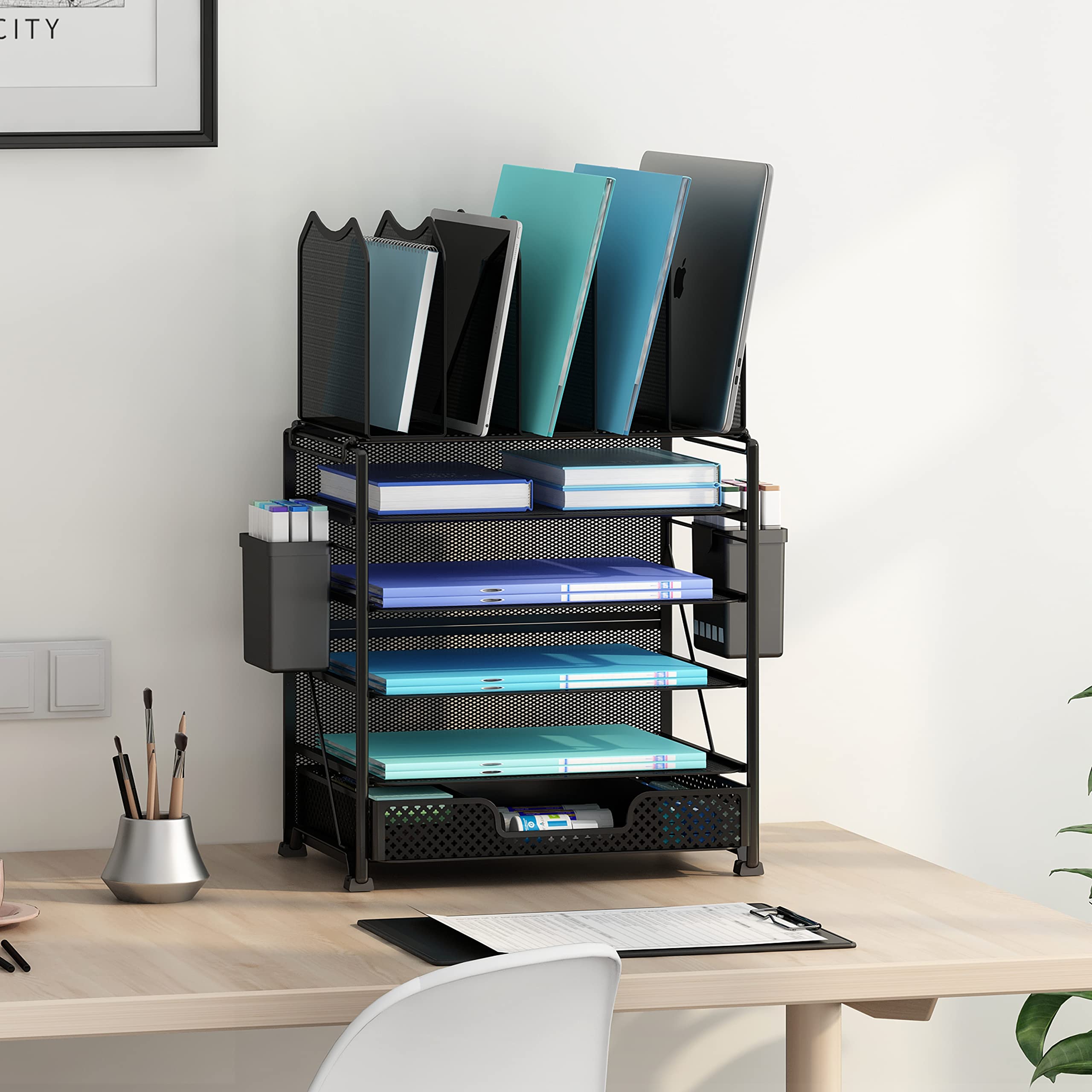 5-Tier Mesh Desktop file Organize with Sliding Drawer