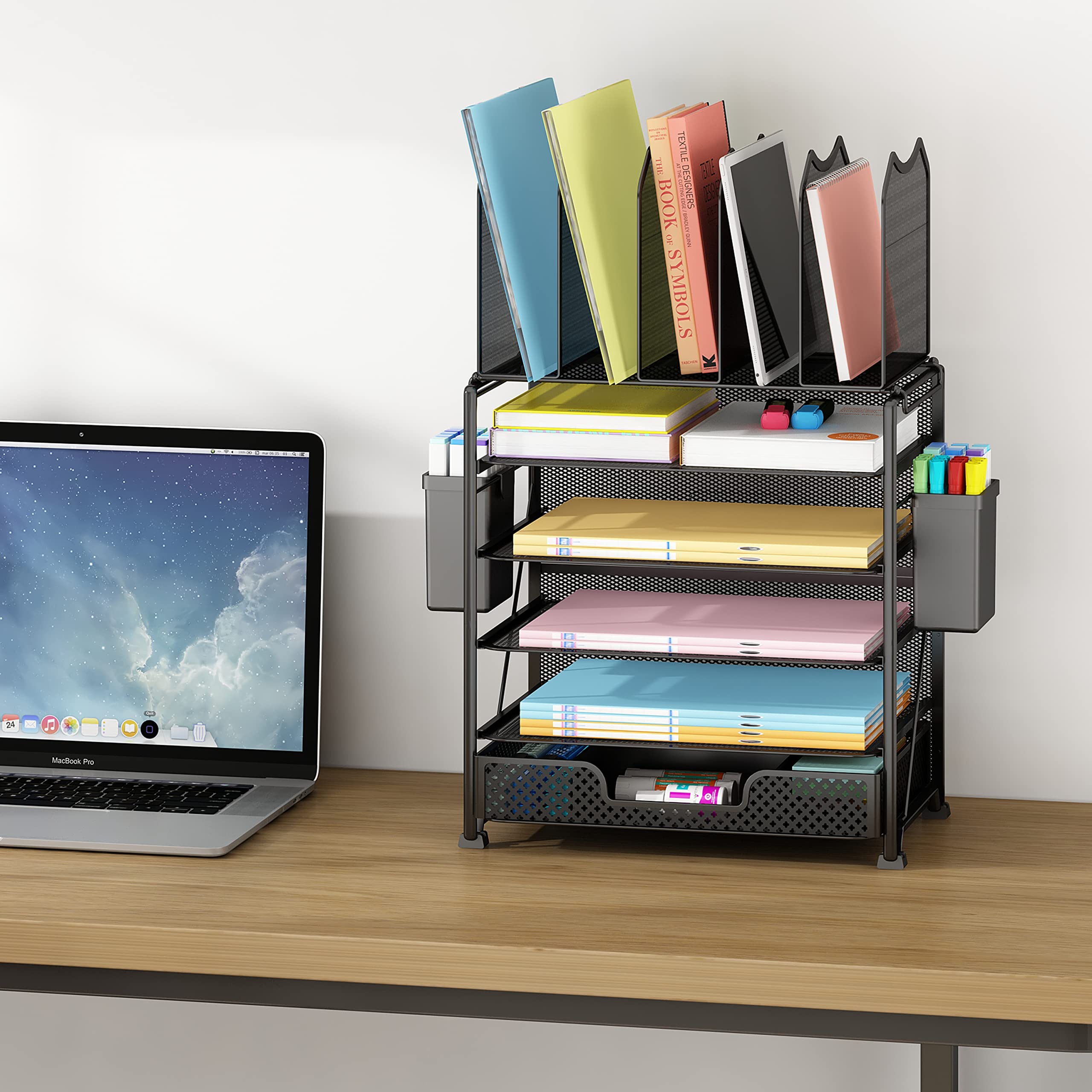 5-Tier Mesh Desktop file Organize with Sliding Drawer