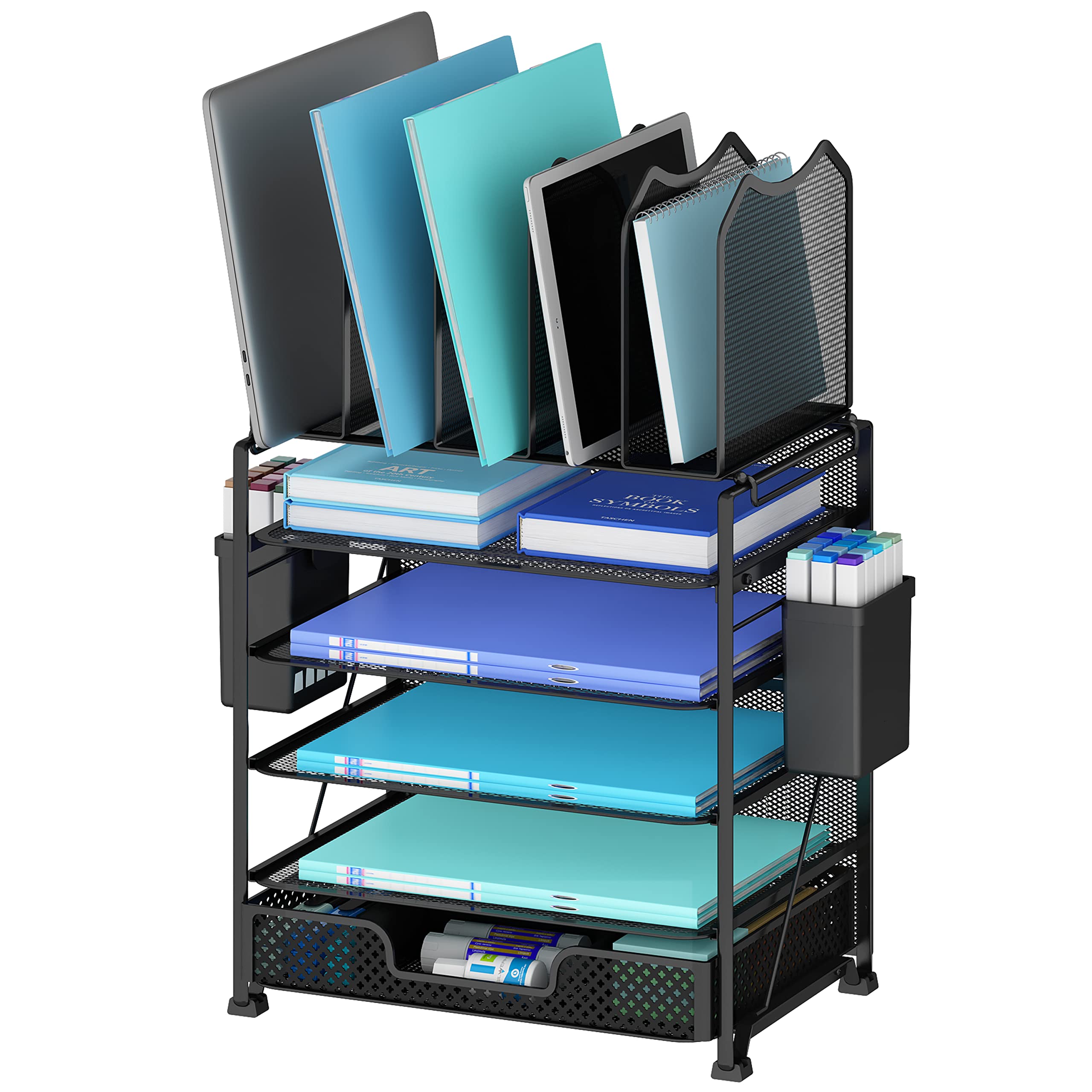 5-Tier Mesh Desktop file Organize with Sliding Drawer