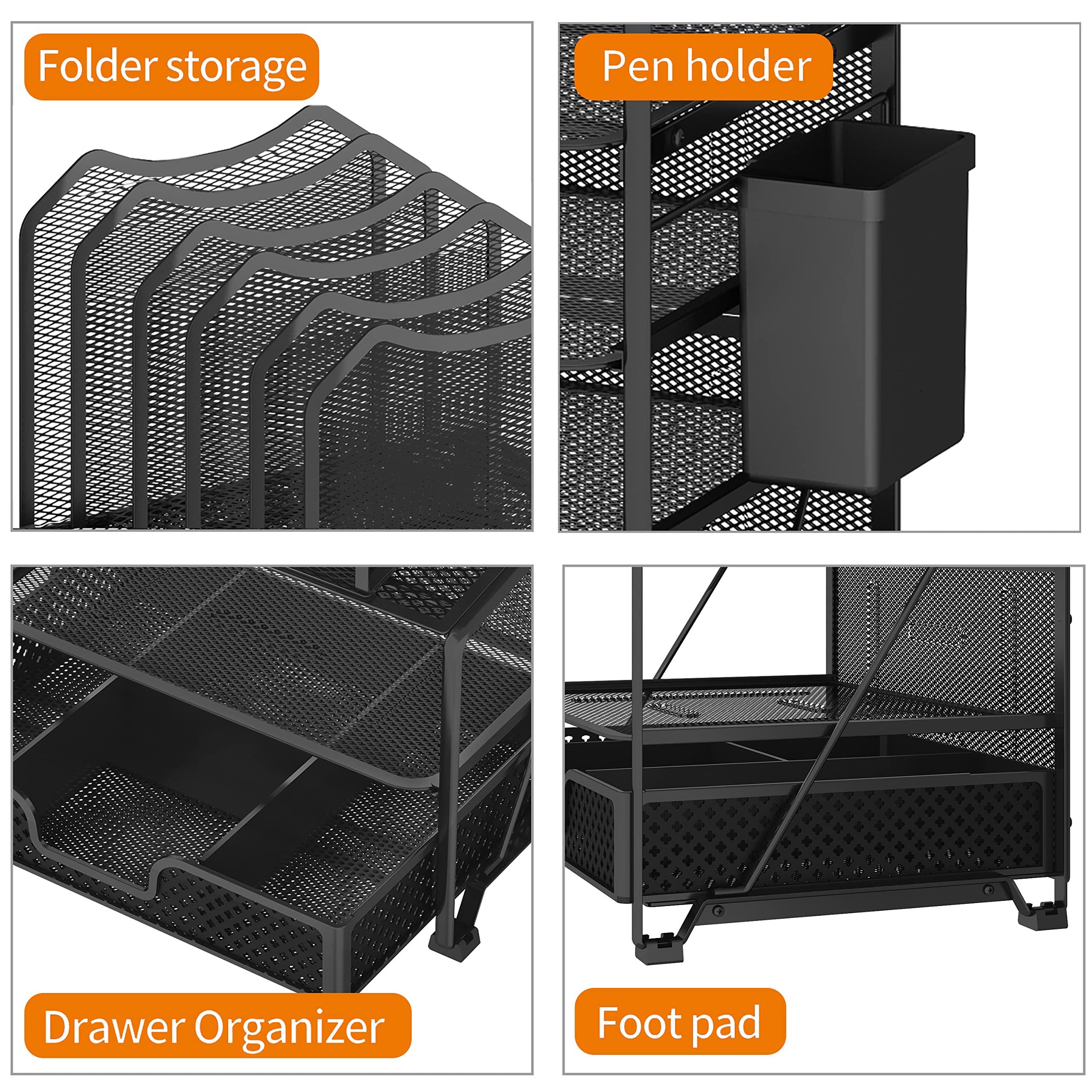 5-Tier Mesh Desktop file Organize with Sliding Drawer