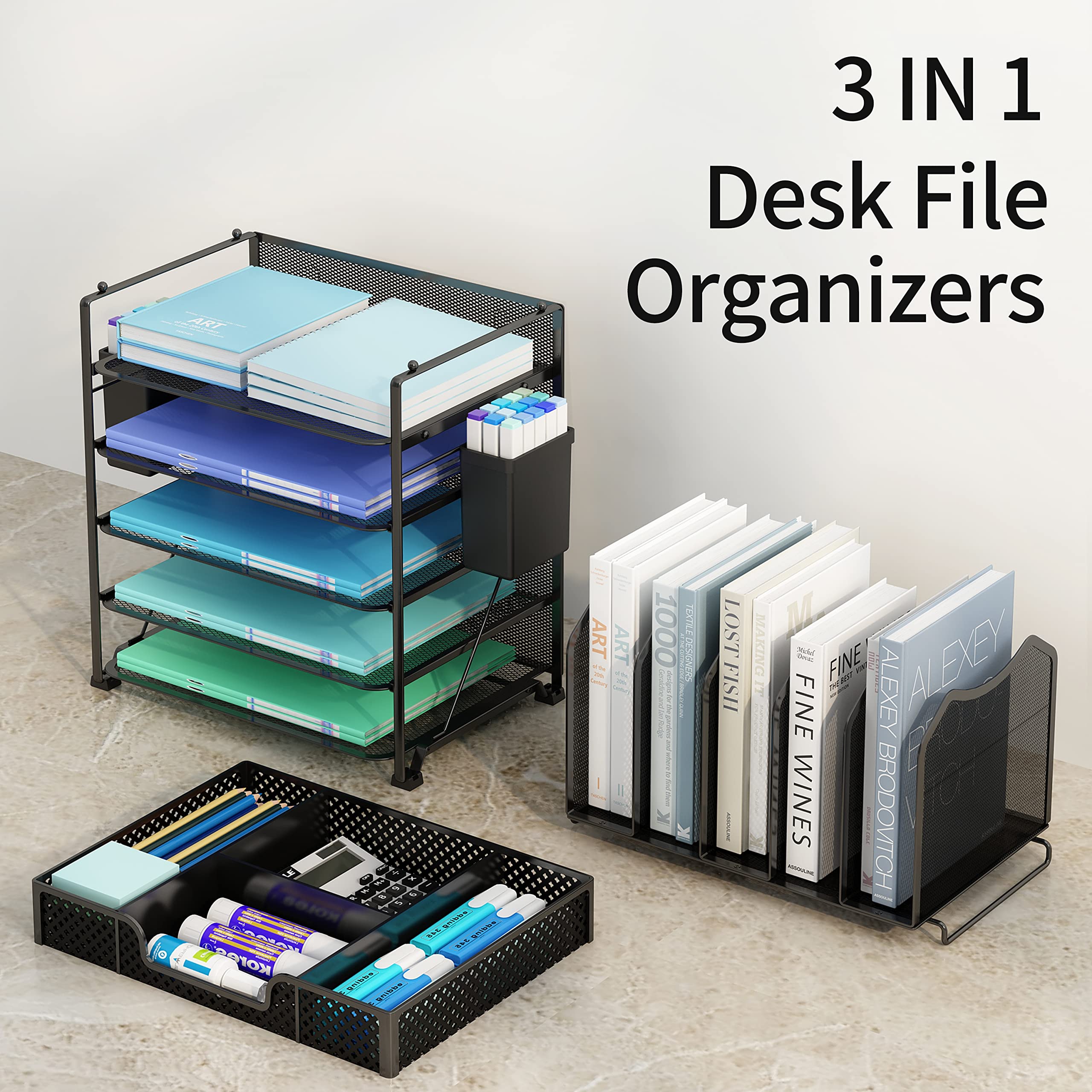 5-Tier Mesh Desktop file Organize with Sliding Drawer