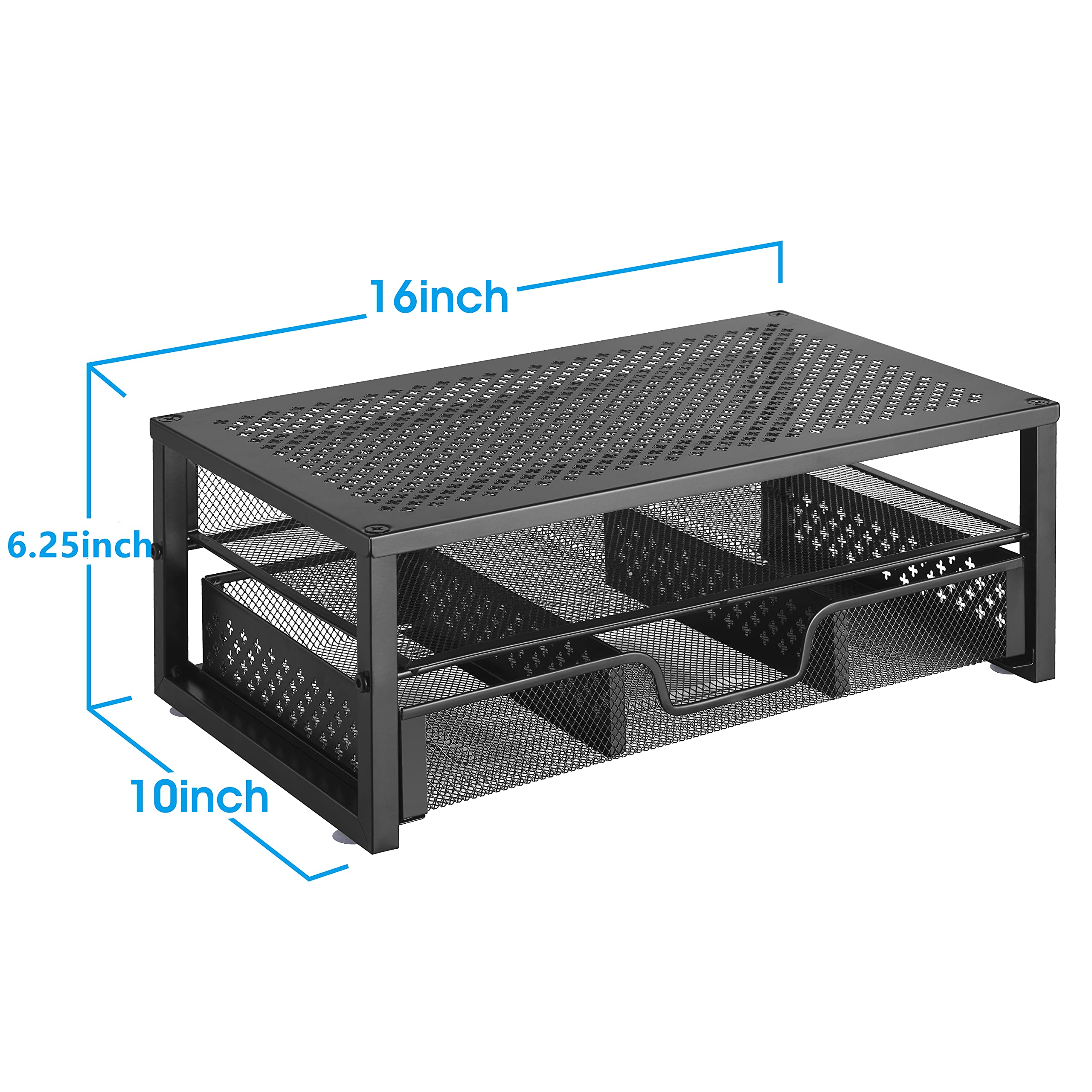 Black Metal Monitor Stand Riser and Computer Desk Organizer