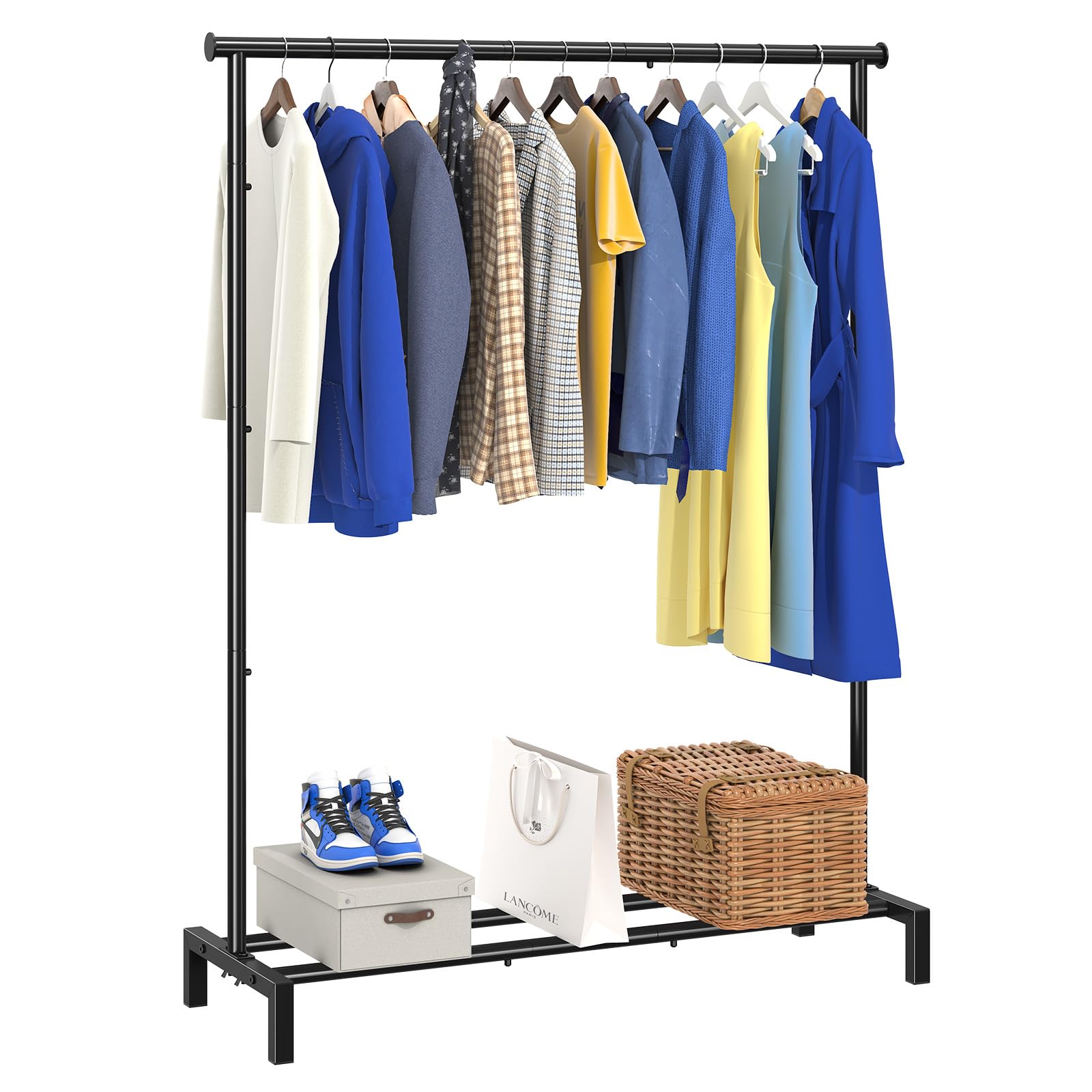 Black Metal Clothing Clothes Rack with Bottom Shelf