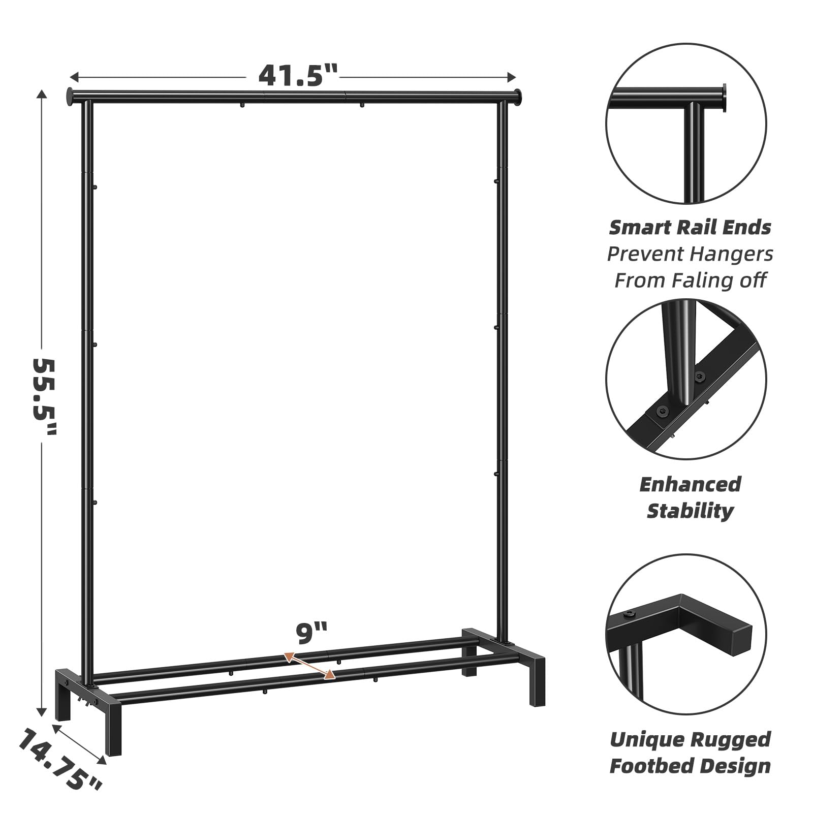 Black Metal Clothing Clothes Rack with Bottom Shelf